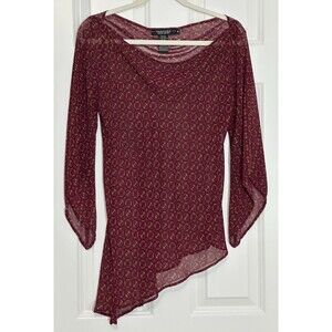 Rampage Y2K Asymmetrical Sheer Top Size M Burgundy Gold Fairy Grunge Whimsigoth